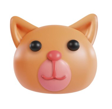 Beyaz arka planda izole edilmiş üç boyutlu komik kedi kafası. Gerçekçi sevimli hayvan karakteri. Dekoratif kawaii tarzı evcil hayvan. Yumuşak plastik ya da kil oyuncak. Modern trend vektör illüstrasyonu.