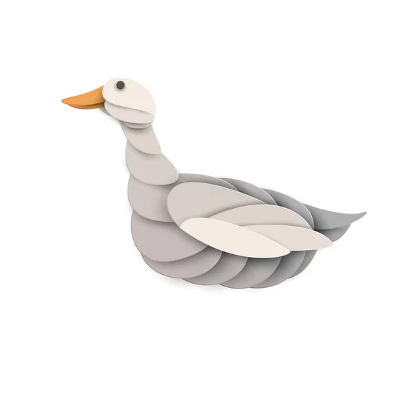 在白色背景下孤立的鸭子轮廓 摘要农场动物 动漫工艺中创意3D概念剪纸风格 色彩艳丽的最小设计特点 现代几何矢量图解 — 图库矢量图片