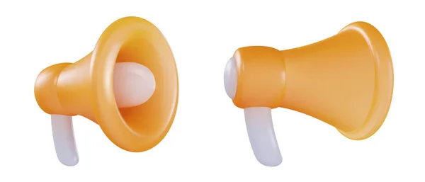 Conjunto Desenhos Animados Megafone Diferentes Vistas Isoladas Fundo Branco Elemento —  Vetores de Stock