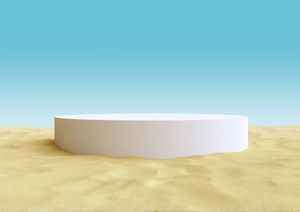White Podium Pedestal Stand Display Summer Desert Landscape Sand Blue — ストック写真