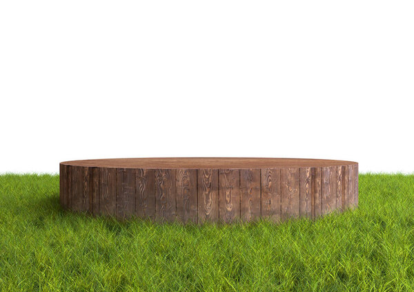 Wood Podium Pedestal Stand Display Summer Landscape Green Grass Isolated Royalty Free Stock Photos