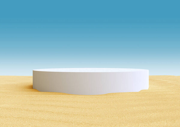 White Podium Pedestal Stand Display Summer Desert Landscape Sand Blue Stock Image