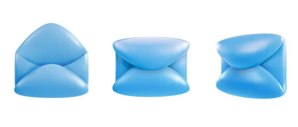 Vecteur Réaliste Ouvert Enveloppe Postale Bleue Étroite Dans Style Mignon — Image vectorielle