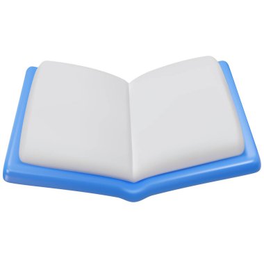 Beyaz arka planda izole edilmiş 3d 'lik asgari gerçekçilik tarzıyla mavi kitabı aç. Çizgi film sevimli vektör çizimi. Tatlı parlak tasarım elementi. Eğitim ve öğrenim kavramı.