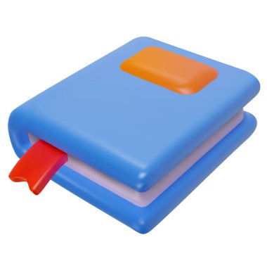 Kırmızı yer imine sahip mavi kitabı beyaz arkaplanda izole edilmiş en az 3 boyutlu gerçekçilik tarzıyla kapat. Çizgi film sevimli vektör çizimi. Tatlı parlak tasarım elementi. Eğitim ve öğrenim kavramı.