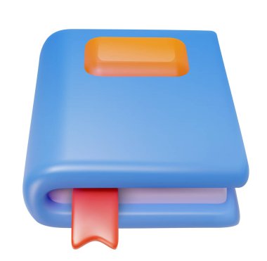 Kırmızı yer imine sahip mavi kitabı beyaz arkaplanda izole edilmiş en az 3 boyutlu gerçekçilik tarzıyla kapat. Çizgi film sevimli vektör çizimi. Tatlı parlak tasarım elementi. Eğitim ve öğrenim kavramı.