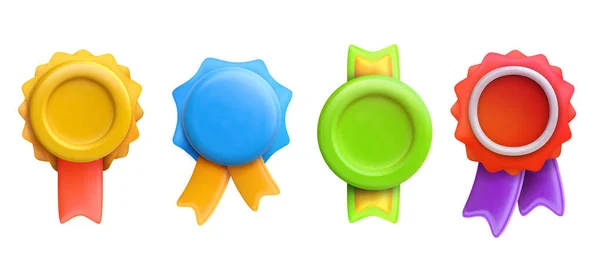 Médaille Gagnant Collection Set Insigne Vectoriel Réaliste Avec Ruban Dans — Image vectorielle