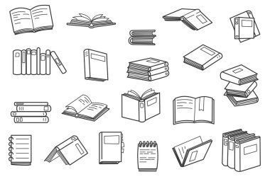 Set of cartoon doodle books isolated on white background. Collection hand drawn design elements. Vector illustration.