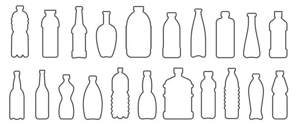 Set Lines Silhouettes Bottles Various Shapes Isolated White Background Collection — Wektor stockowy