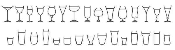 Design Simple Illustration Different Food Glasses Set Minimal Vector Silhouettes — Vector de stock