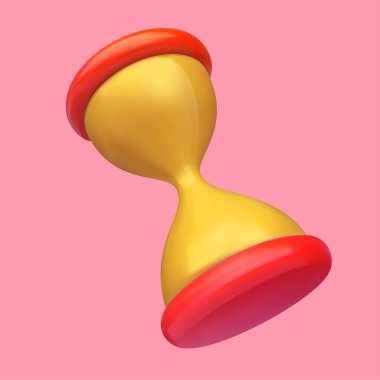 3d cartoon hourglass in realistic plastic colorful style. Funny vintage sand clock. Minimal modern design element. Cute children clay glossy toy. Vector illustration.