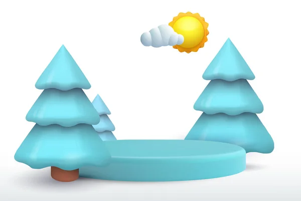 Realistic Cartoon Winter Nature Composition Minimal Cute Style Snow Exhibition —  Vetores de Stock