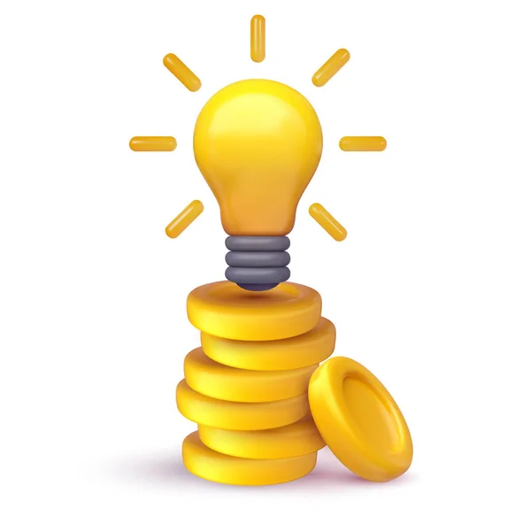 Light Bulb Golden Coins Isolated White Background Realistic Vector Illustration — Image vectorielle