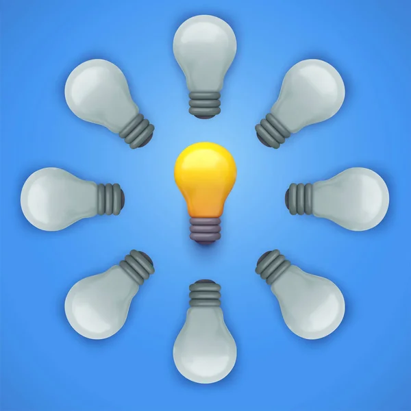 Yellow Lightbulb Circle White Light Bulbs Realistic Vector Illustration Minimal — Vector de stock