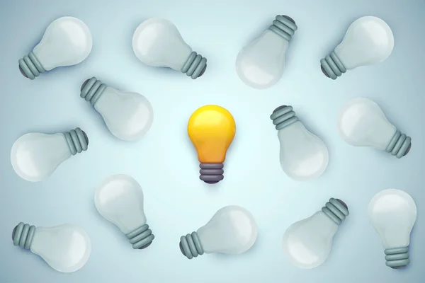 Yellow Lightbulb White Light Bulbs Realistic Vector Illustration Minimal Modern — Stock Vector