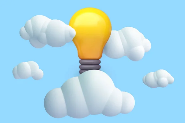 Lightbulb Blue Sky White Cloud Realistic Vector Illustration Minimal Modern — Stok Vektör