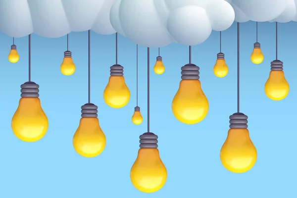Hanging Light Bulbs White Cloud Realistic Vector Illustration Minimal Modern — Vector de stock