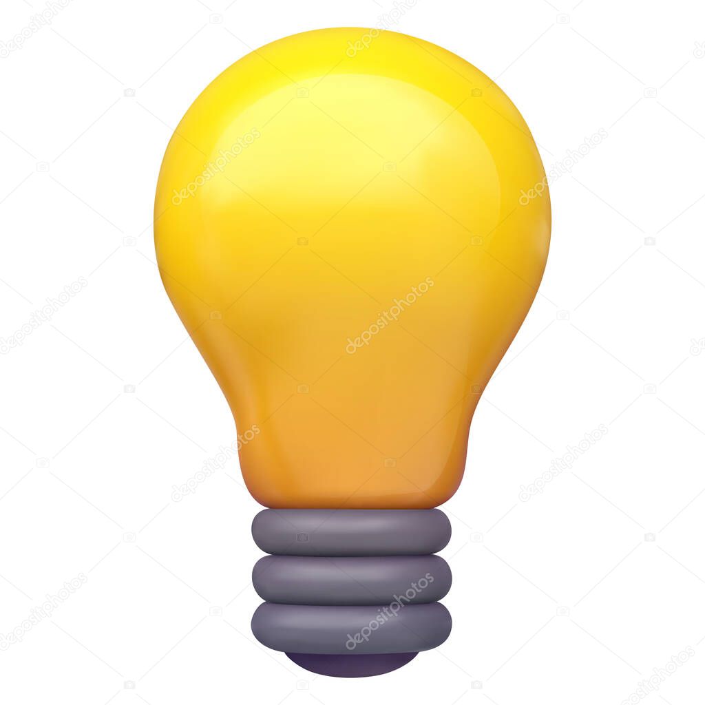 3d cartoon vector light bulb in minimal realistic plastic style. Funny creative design element for game, business, branding. Modern illustration isolated on white background.