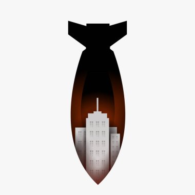 Beyaz arka planı olan büyük bir bomba. 3D katmanlı kağıt kesim tarzında yaratıcı minimalist kompozisyon. Modern konsept sanat tasarımı. Çizgi film vektör illüstrasyonu.