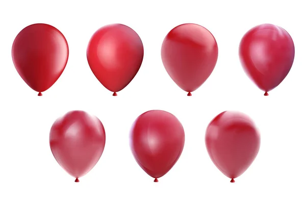 白い背景に隔離された現実的な3D赤いヘリウム気球のセット お祝い 誕生日パーティー 休日の装飾のための最小限のデザイン要素を収集します ベクターイラスト — ストックベクタ