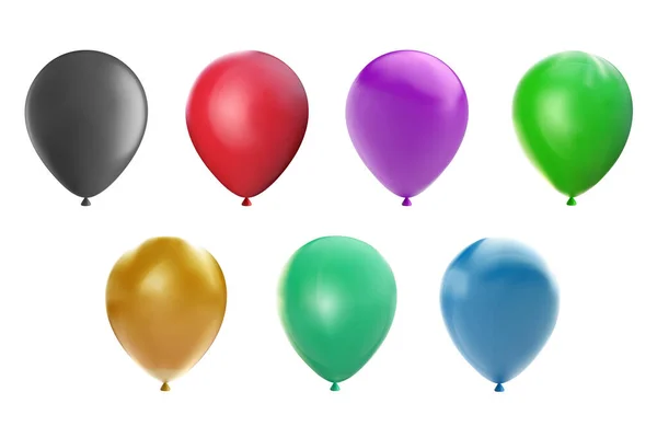 一组现实的3D彩色氦气气球 在白色背景上隔离 生日聚会 节日装饰的简约设计元素 矢量说明 — 图库矢量图片