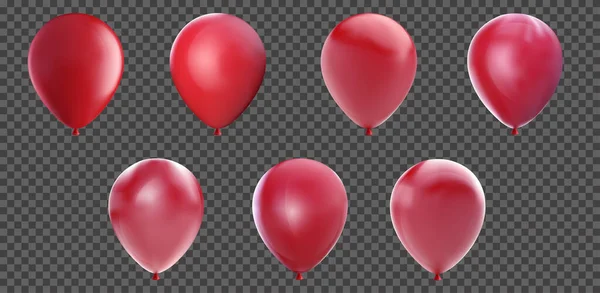 Ensemble Ballons Réalistes Hélium Rouge Isolés Sur Fond Transparent Collection — Image vectorielle