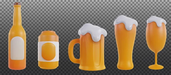 Bouteille Bière Boîte Tasse Verre Réaliste Style Minimal Isolé Sur — Image vectorielle