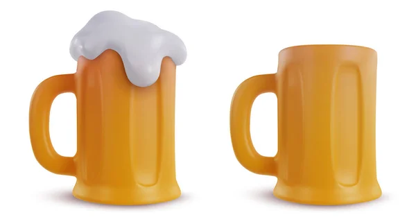 Réaliste Vide Pleine Tasse Bière Isolé Sur Fond Blanc Set — Image vectorielle