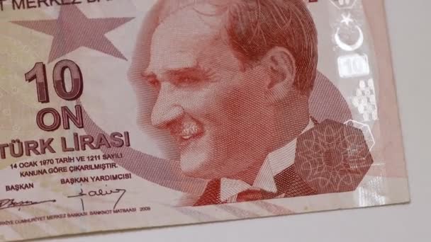 Türkische Zehn Lira Währung — Stockvideo