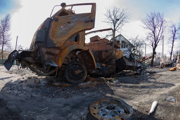 Carro Cisterna Militare Russo Incendiato Guerra Ucraina — Foto Stock