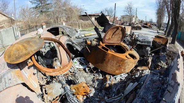 Serbatoi Russi Distrutti Serbatoi Bruciati Guerra Ucraina — Foto Stock