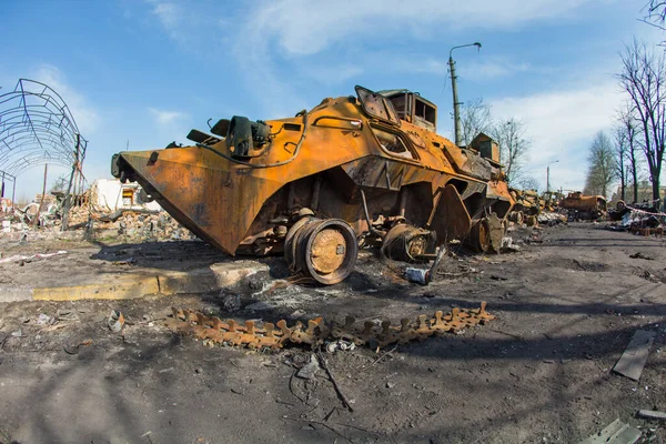 Разбитые Русские Танки Сгоревшие Танки Война Украине — стоковое фото