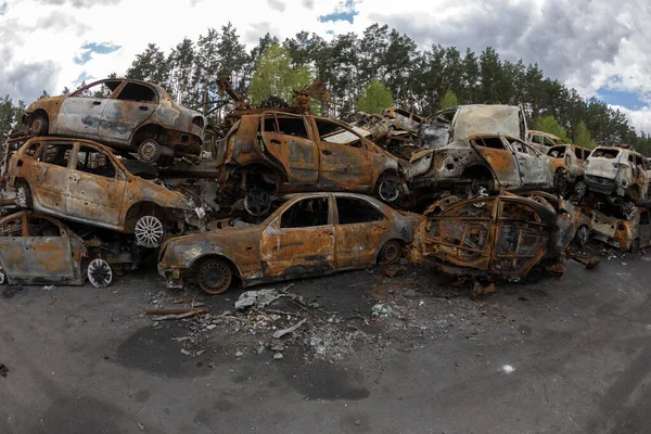 Irpin Ukraine May 2022 차량이 버렸어 부서진 우크라이나 — 스톡 사진