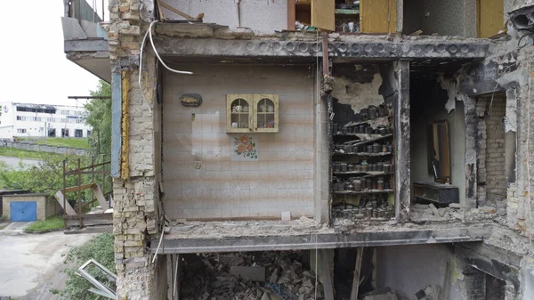 Горенка Украина Мая 2022 Года Война Украине Фасад Сгоревшего Дома — стоковое фото
