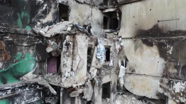 Casa Bruciata Facciata Appartamento Dopo Bombardamento Rovine Una Casa Dopo — Video Stock