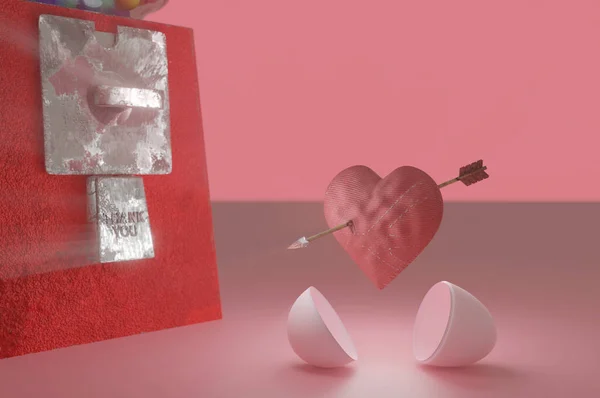 Illustration Open Gumball Capsult Cupid Heart Arrow Idea Concept Made — Stockfoto