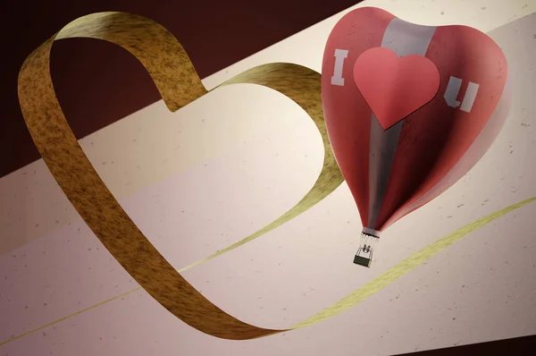 Illustration Glückwunschkarte Zum Valentinstag Mit Herzförmigem Heißluftballon Space Für Text — Stockfoto