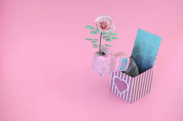 Eine Überraschungsbox Boxhandschuh Mit Einer Blume — Stockfoto