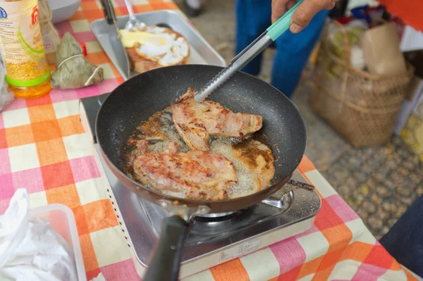 Porc Frit Dans Une Poêle Aliments Thai — Photo