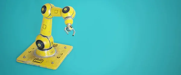 Illustration Bras Robotique Sur Fond Bleu Robot Manipulateur Industriel Technologie — Photo