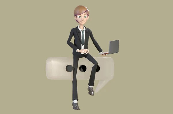 3D Illustration. 3D Rendering , Businessman sit on massage objects. Concept E-commerce and trading platform for online store .