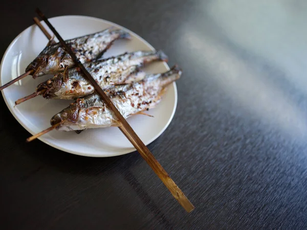 Grilled Fish Skewers Mekong River Thaifood — Foto Stock