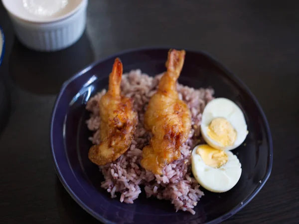 Deep Fried Breaded Shrimp Fried Prawn Balls Boil Egg Thai — Stock fotografie