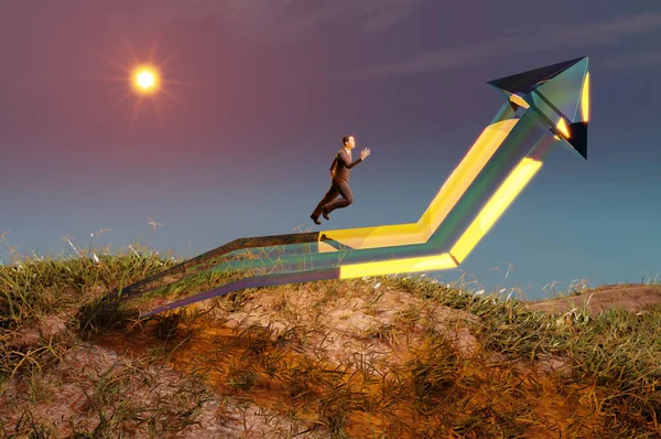 3D Illustration. 3D Rendering ,  Businessman running to the top of the graph. Business concept of goals, success,