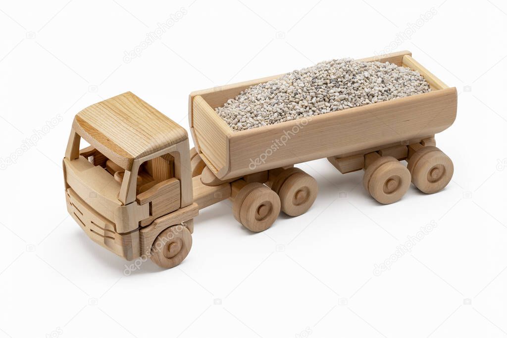 Camión Juguete Hecho Madera Transportando Arena Gruesa Juguete