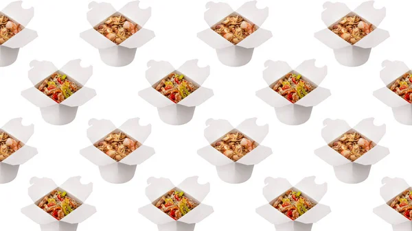 Valmiit Ateriat Kiinalaiset Maustetut Nuudelit Valkoisessa Pahvilaatikossa Kuvio Malli Tausta kuvapankin valokuva