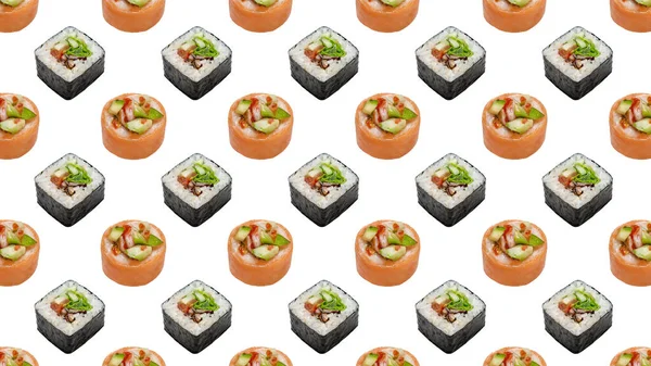 Roll Sushi Maki Bílém Studio Záběr Vzor Šablona Pozadí Tapeta Royalty Free Stock Obrázky