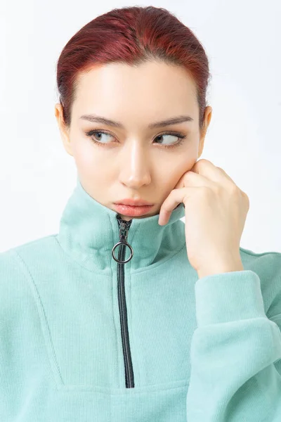 Woman Sports Fleece Jacket Zipper Jacket High Collar Sports Cold — Stock Photo, Image