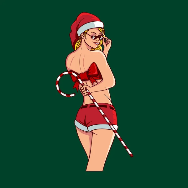 Χαριτωμένο Santa Girl Κρατώντας Καραμέλα Ραβδί — Διανυσματικό Αρχείο