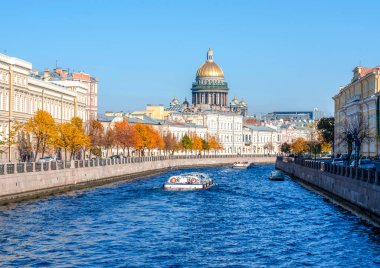 Sonbahar Petersburg. St. Isaac Katedrali ve Moyka Nehri, Saint Petersburg, Rusya